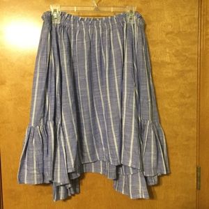 Elan Off the Shoulder Striped Top with Bell Sleeve